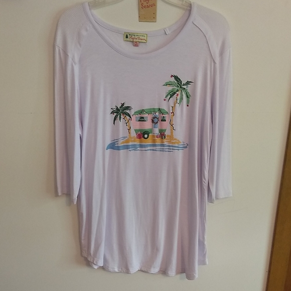 Magical Season White 3/4 Sleeve Holiday Top Camper - Picture 1 of 7